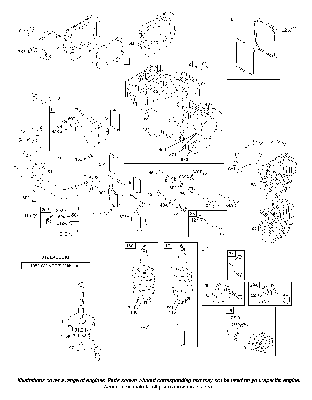 Cams, Crankcase Cover, Crankshaft, Cylinder Head, Pistons, Valves Diagram and Parts List for 422707-1520-XX  Briggs and Stratton Engine